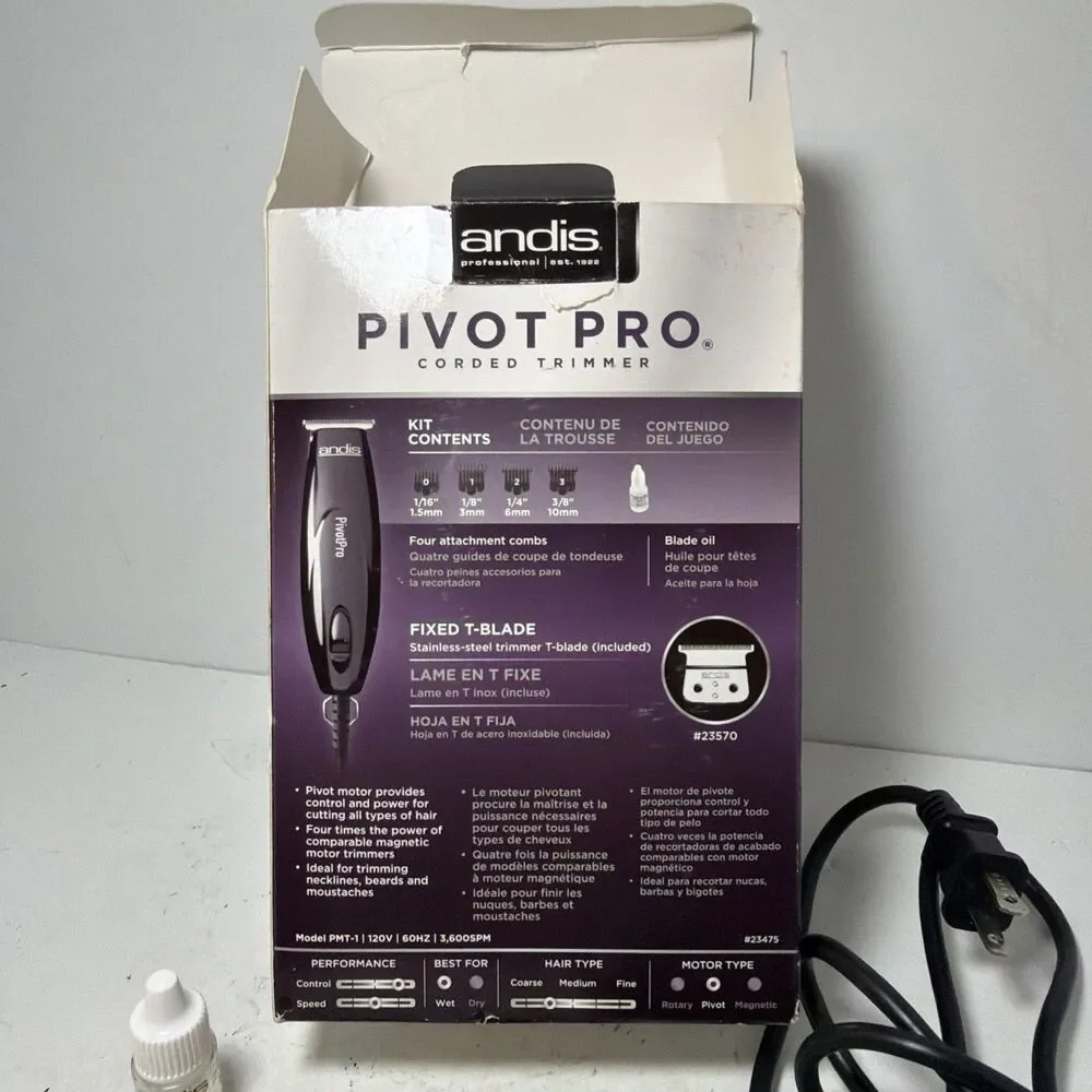 Andis Pivot Pro T-Blade Wired Trimmer With Attachments Tested Working